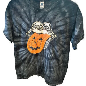RARE Rolling Stones Pumpkin Tongue Leopard Lips‎ Tie Dye Tee